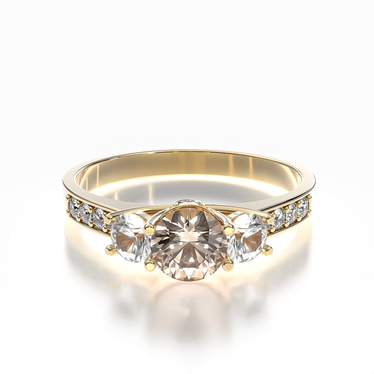 Dream Collection | Three-Stone Engagement Ring: gold, morganite