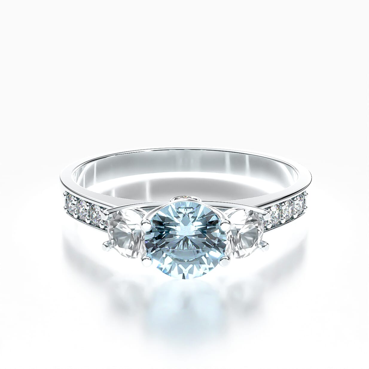 Dream engagement ring: white gold, aquamarine