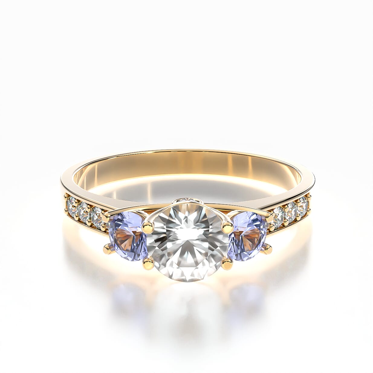 Dream Collection | Three-Stone Engagement Ring: gold, white sapphire