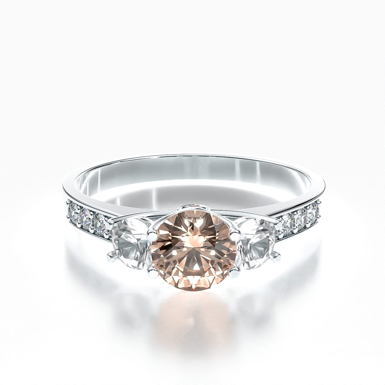 Dream Collection | Three-Stone Engagement Ring: white gold, morganite