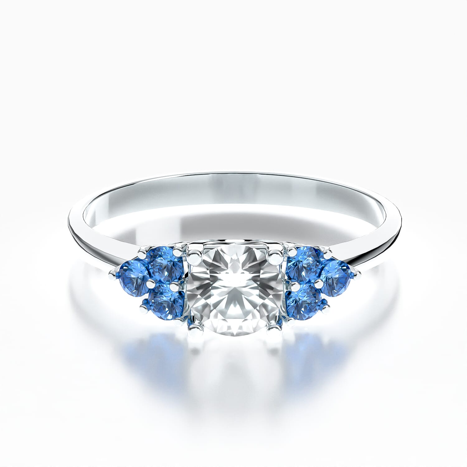 Pierścionek zaręczynowy Fairytale: białe złoto, biały szafir