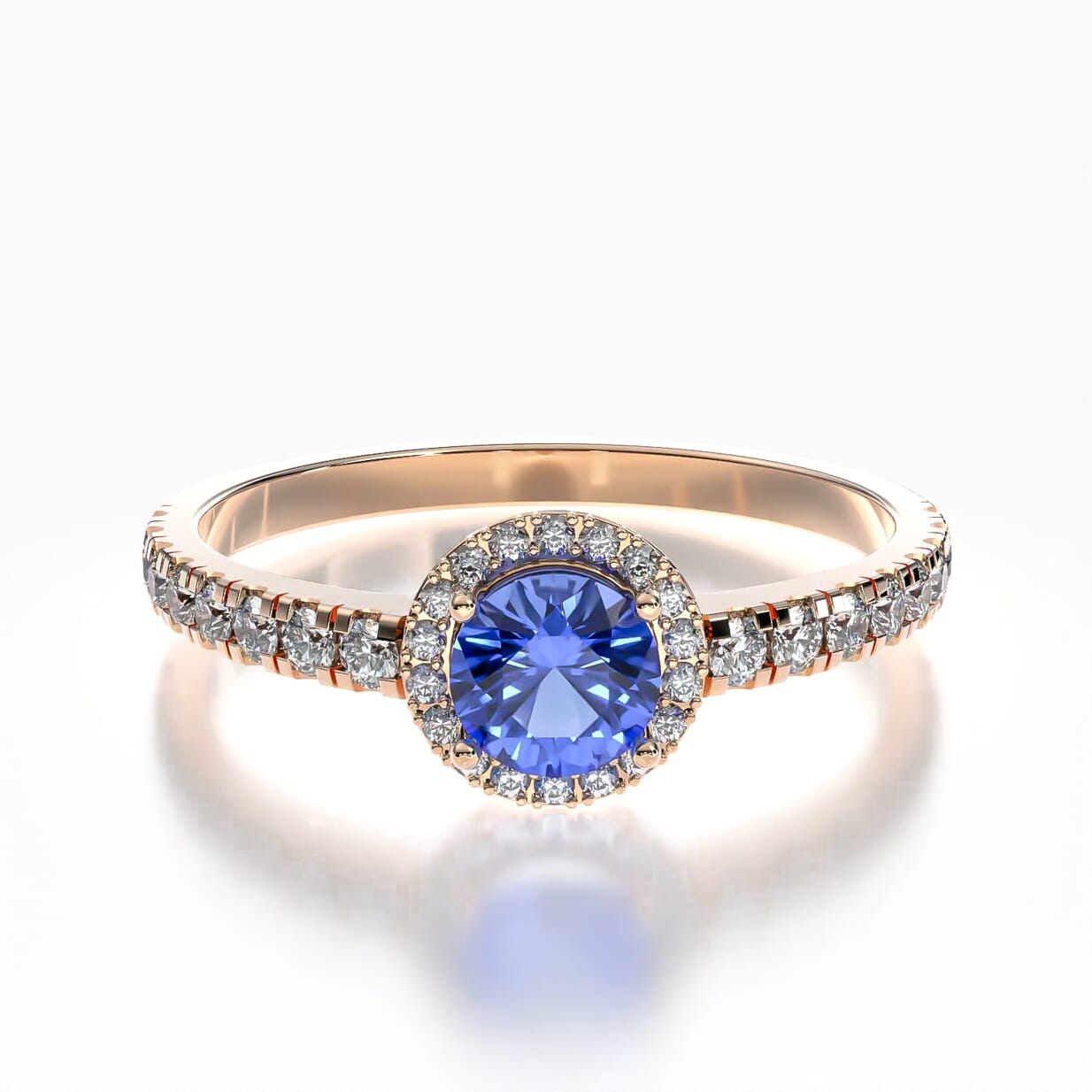 Pierścionek zaręczynowy This is Love: różowe złoto, niebieski szafir