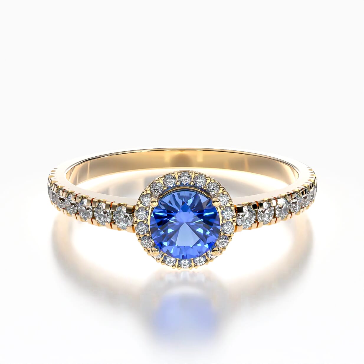 Pierścionek zaręczynowy This is Love: złoty, niebieski szafir